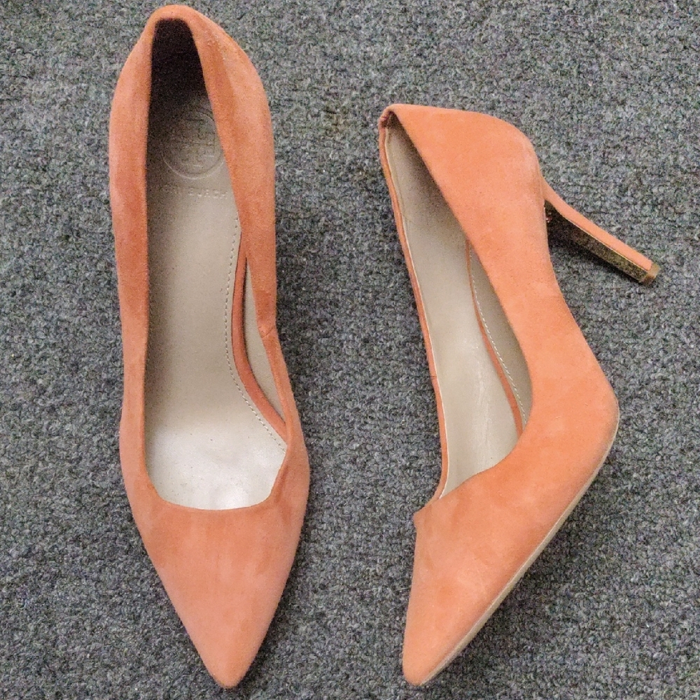 Tory Burch Women Elana Suede Orange Pumps Heels